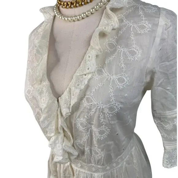 DOEN Rosabella Embroidered Midi Dress bow lace salt white size XS - Picture 8 of 16